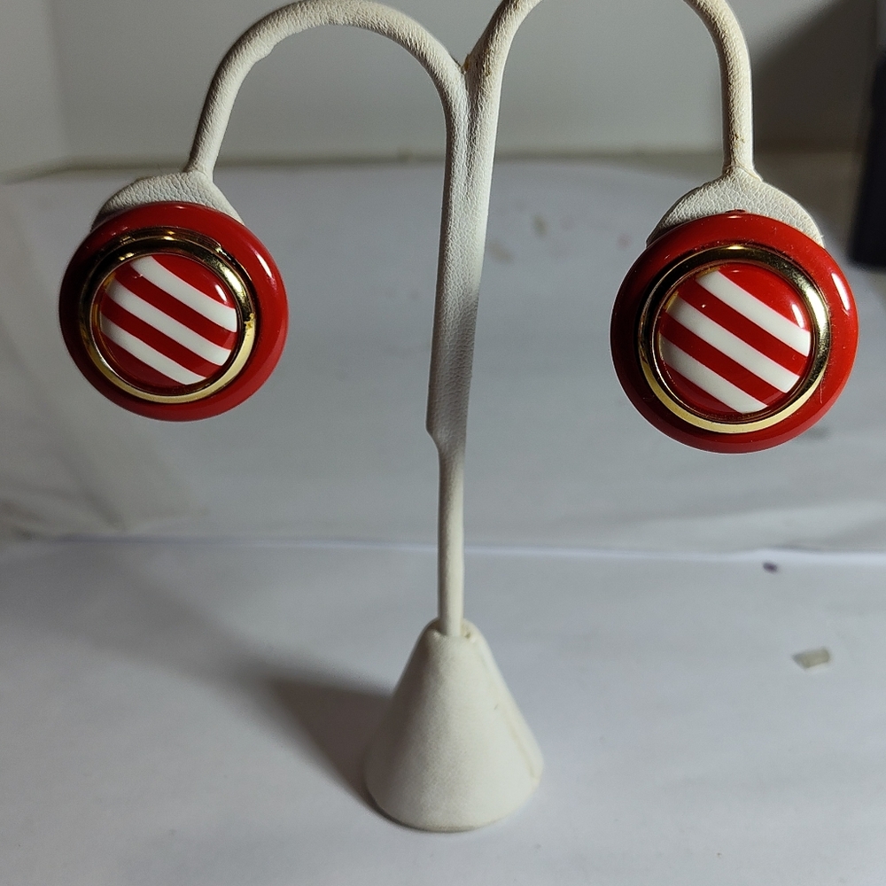 Moonlight Red and White Striped Earrings